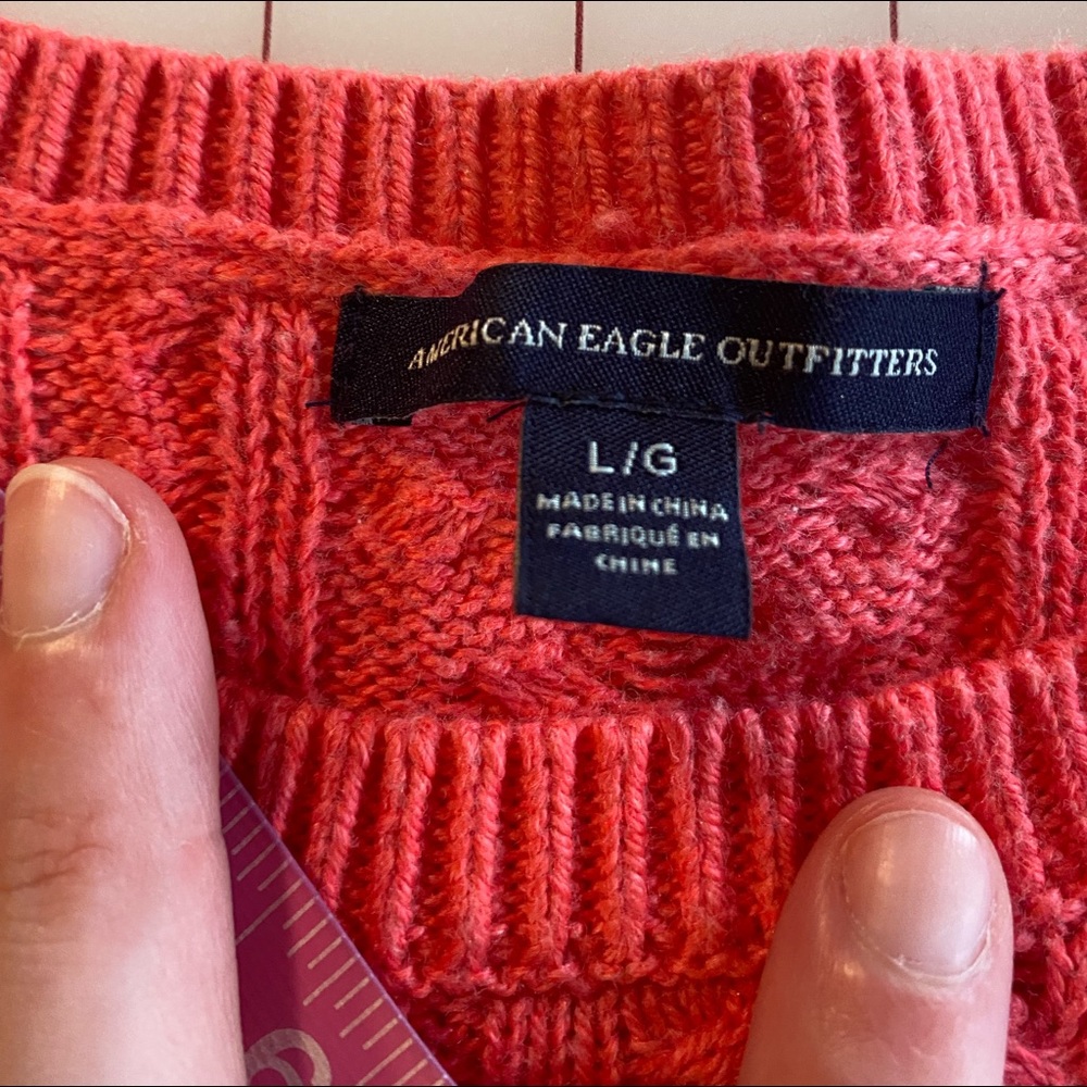 American Eagle Outfitters size large salmon pink knit braided boho sweater - Picture 15 of 16